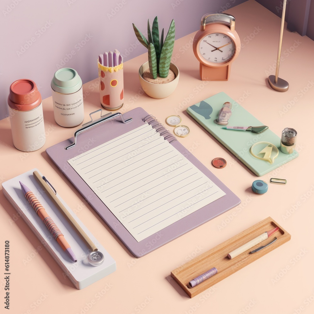 To do list in spiral notepad with pastel pink background on table in kids room.Generative Ai. To do list in spiral notepad with pastel pink background on table in kids room.Generative Ai.