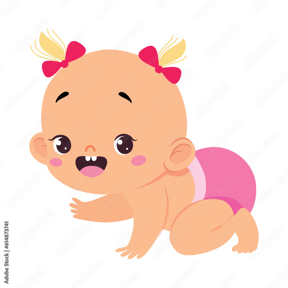 Cute Little Baby Girl or Infant in Pink Diaper Crawling Vector Illustration Cute Little Baby Girl or Infant in Pink Diaper Crawling Vector Illustration