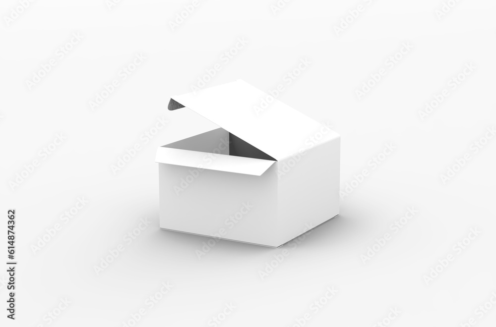 Opened square product box packaging mockup for brand advertising on a transparent background. Opened square product box packaging mockup for brand advertising on a transparent background.