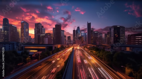 Japanese city in twilight, highway in downtown after sunset © Antonio