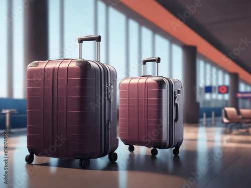 Suitcases in airport travel concept, Generative AI Illustration.