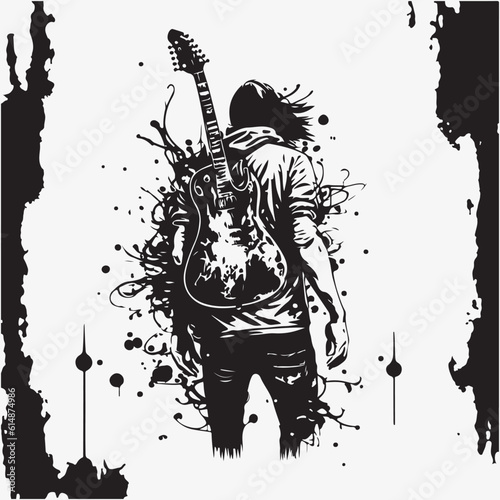 Man with guitar. Rock Star. Punk. Musician artist vector illustration