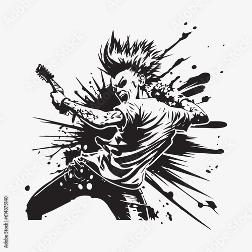 Man with guitar. Rock Star. Punk. Musician artist vector illustration