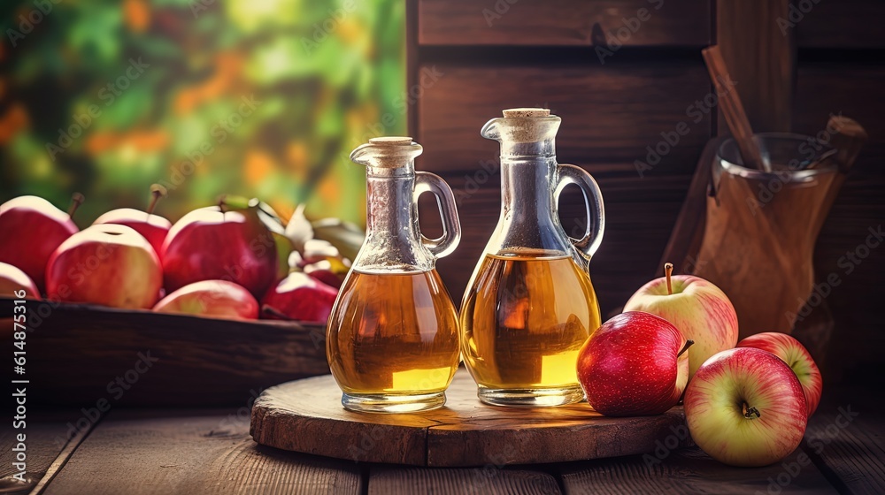 Apple cider vinegar in glass jar with fresh apple fruit, Generative Ai
Apple cider vinegar in glass jar with fresh apple fruit, Generative Ai