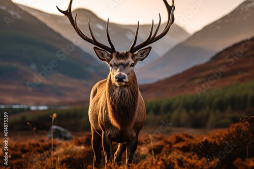 Portrait of a free and wild deer, captured in the mountains. Generative AI