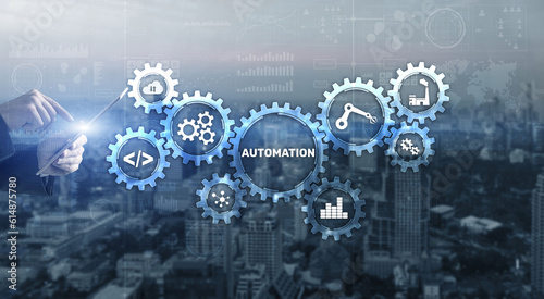 Automation Concept Innovation Improving Productivity. Mixed media