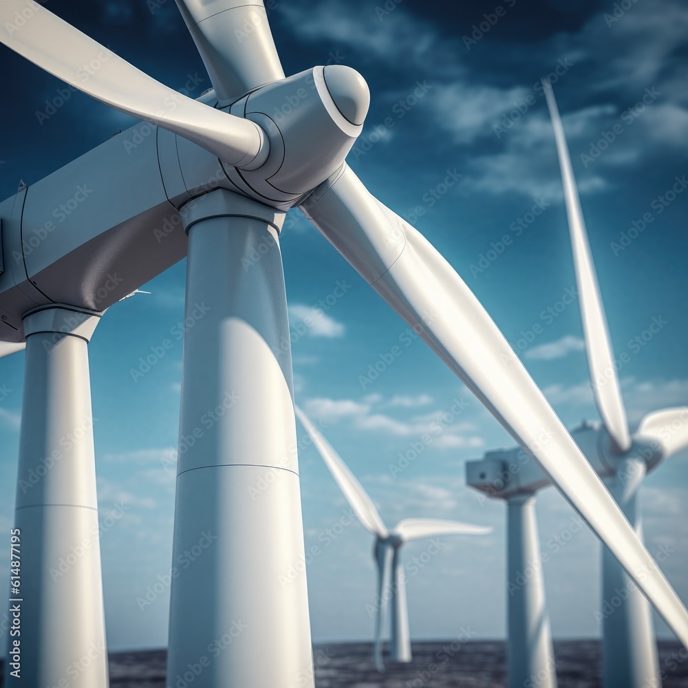 close up of wind turbines. Generative Ai close up of wind turbines. Generative Ai