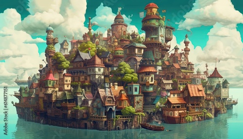 children book illustration style fantasy fairytale palace, Generative Ai