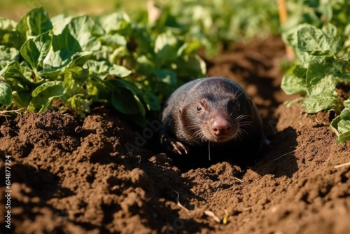 mole on molehill in the garden near the plants . Generative AI