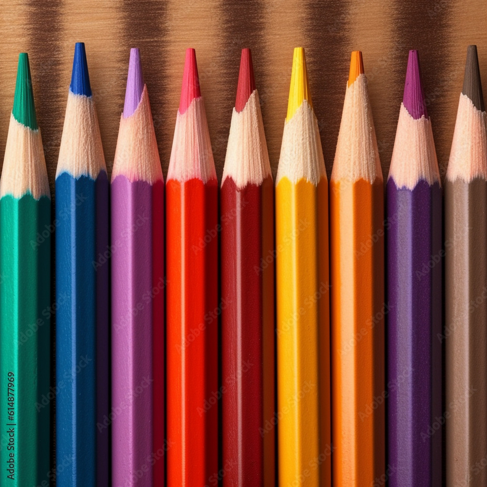 Colored pencils in a row, Created using generative AI tools. Colored pencils in a row, Created using generative AI tools.