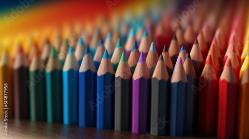 Colored pencils in a row, Created using generative AI tools.