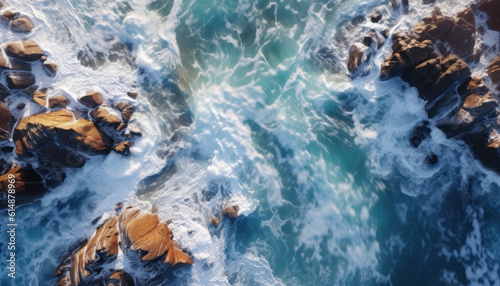 Arctic Waves and Foamy Sea on Icy Coastal Waters Aerial Top View Drone Shot