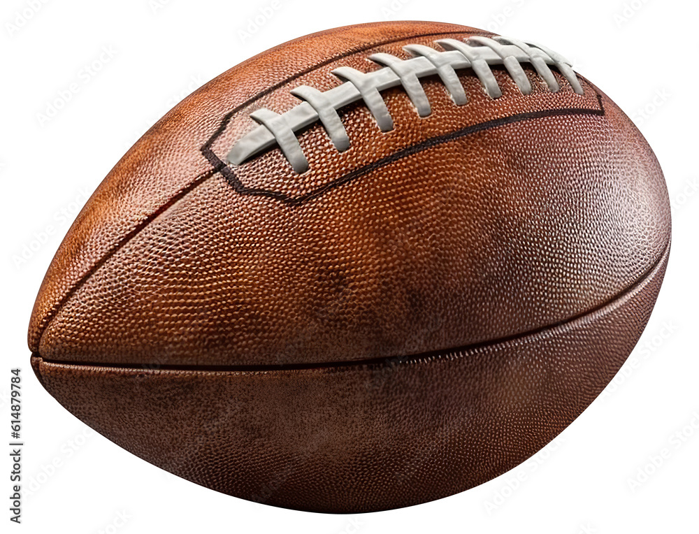 Realistic American football ball. Transparent isolated background. Generative Ai - obrazy, fototapety, plakaty 