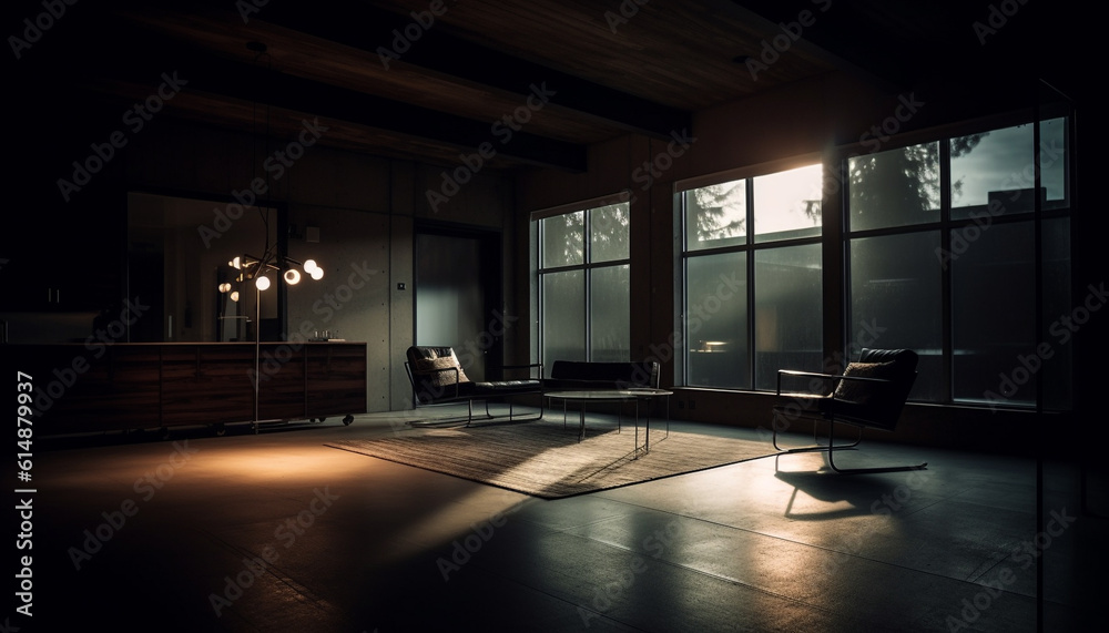 Fototapeta premium Modern luxury loft apartment with bright backlit glass entrance hall generated by AI