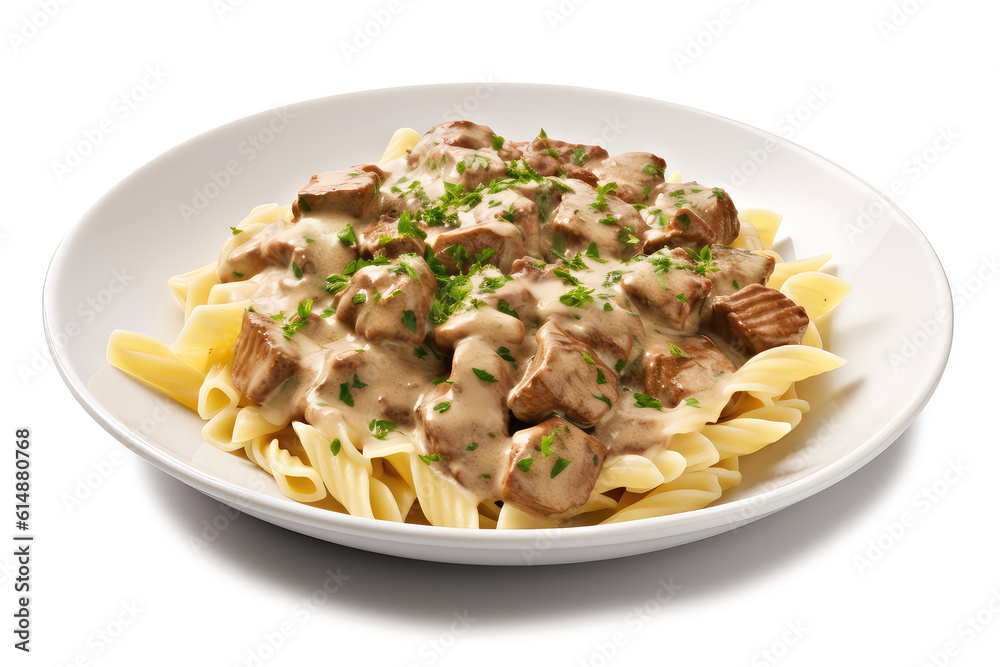 Stroganoff - beef, mushrooms and pasta - ai generated Stroganoff - beef, mushrooms and pasta - ai generated