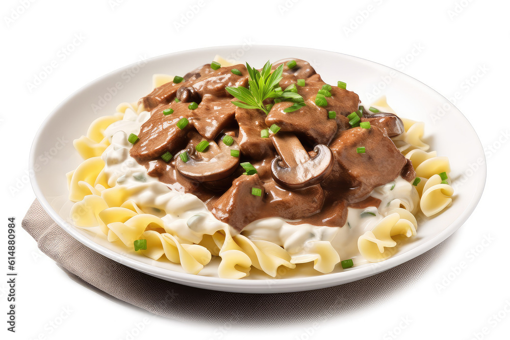 Stroganoff - beef, mushrooms and pasta - ai generated