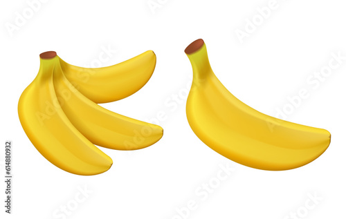 Banana icon 3D UI illustration. Cute cartoon banana, Cartoon bananas. Peel banana, yellow fruit and bunch of bananas