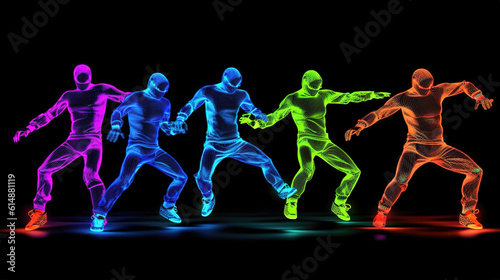 breakdancers in neon light colors  steps in a row wallpaper  ai generated image