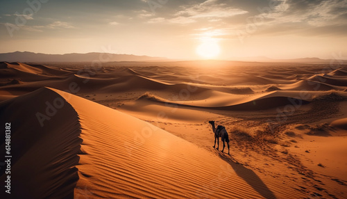 A tranquil scene of ripples on sand dunes at sunset generated by AI