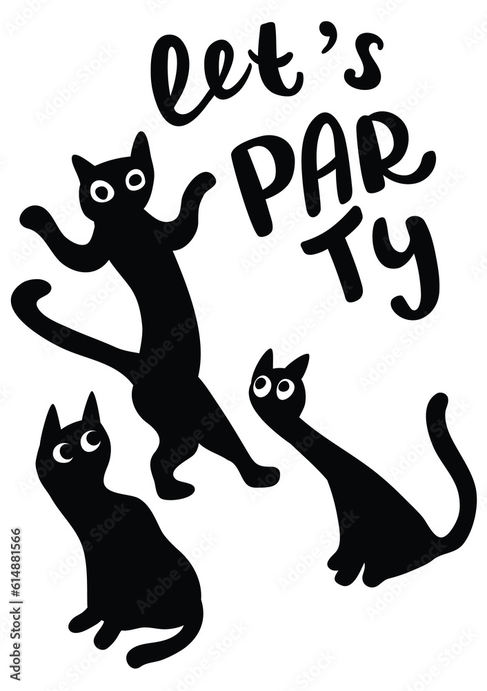 Naklejka premium Black and white poster with funny cats