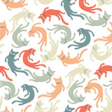 Seamless patterns with colorful funny cats
