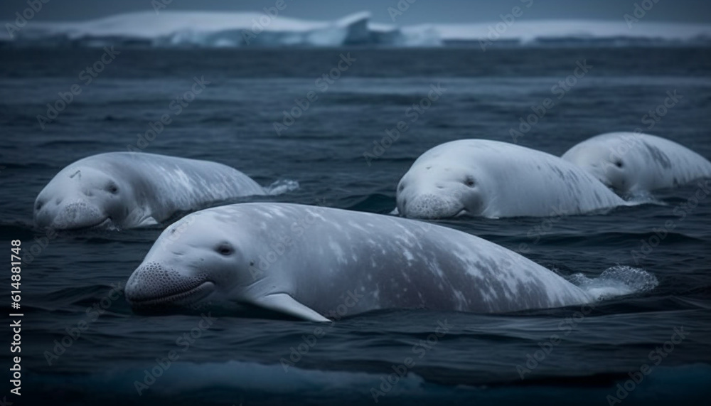 Obraz premium A tranquil scene of arctic animals floating on water generated by AI