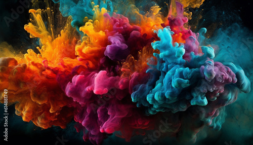 Abstract motion of multi colored ink creates futuristic underwater fantasy generated by AI