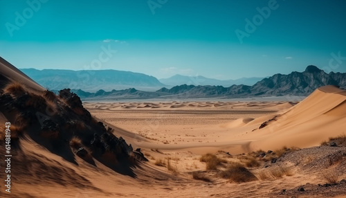 Remote majestic mountain range  eroded sand dunes  beauty in nature generated by AI