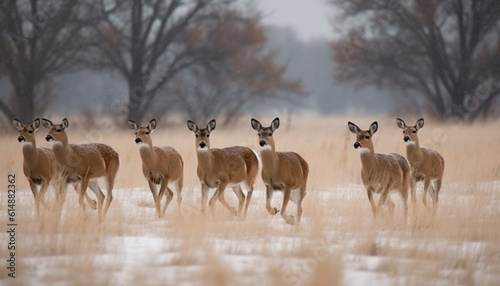 A herd of horned deer standing in a row outdoors generated by AI