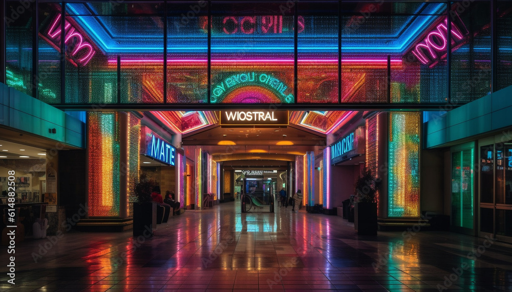 Walking through the futuristic casino, surrounded by multi colored neon lights generated by AI Walking through the futuristic casino, surrounded by multi colored neon lights generated by AI