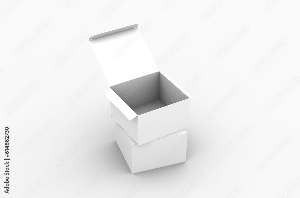 Opened square product box packaging mockup for brand advertising on a transparent background. Opened square product box packaging mockup for brand advertising on a transparent background.