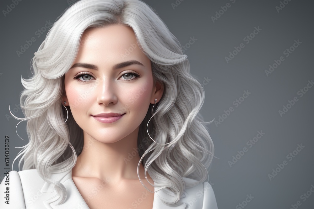 Close-up portrait of her she nice attractive cheerful cheery silver gray wavy-haired lady lawyer top executive marketing director isolated on light white gray pastel color background. Generative AI Close-up portrait of her she nice attractive cheerful cheery silver gray wavy-haired lady lawyer top executive marketing director isolated on light white gray pastel color background. Generative AI
