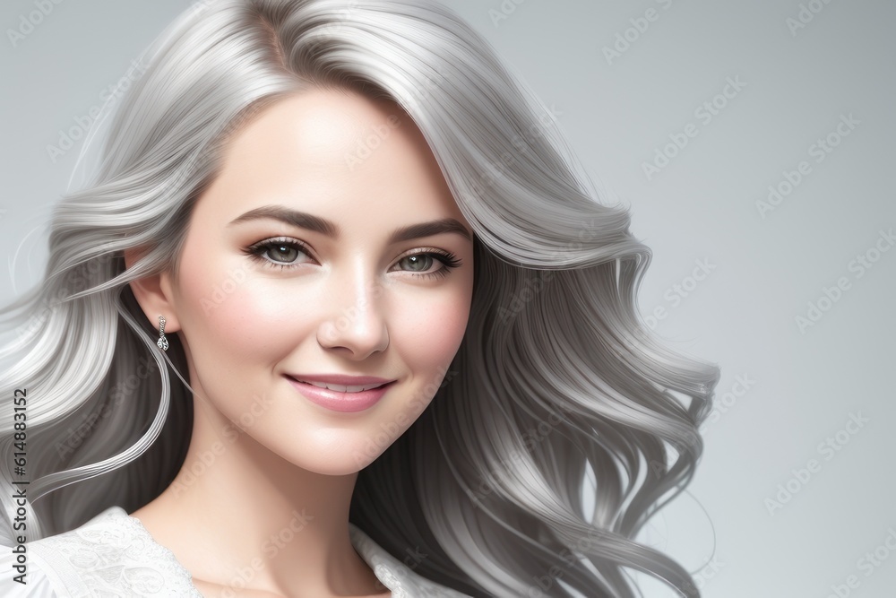Fototapeta premium Close-up portrait of her she nice attractive cheerful cheery silver gray wavy-haired lady lawyer top executive marketing director isolated on light white gray pastel color background. Generative AI
