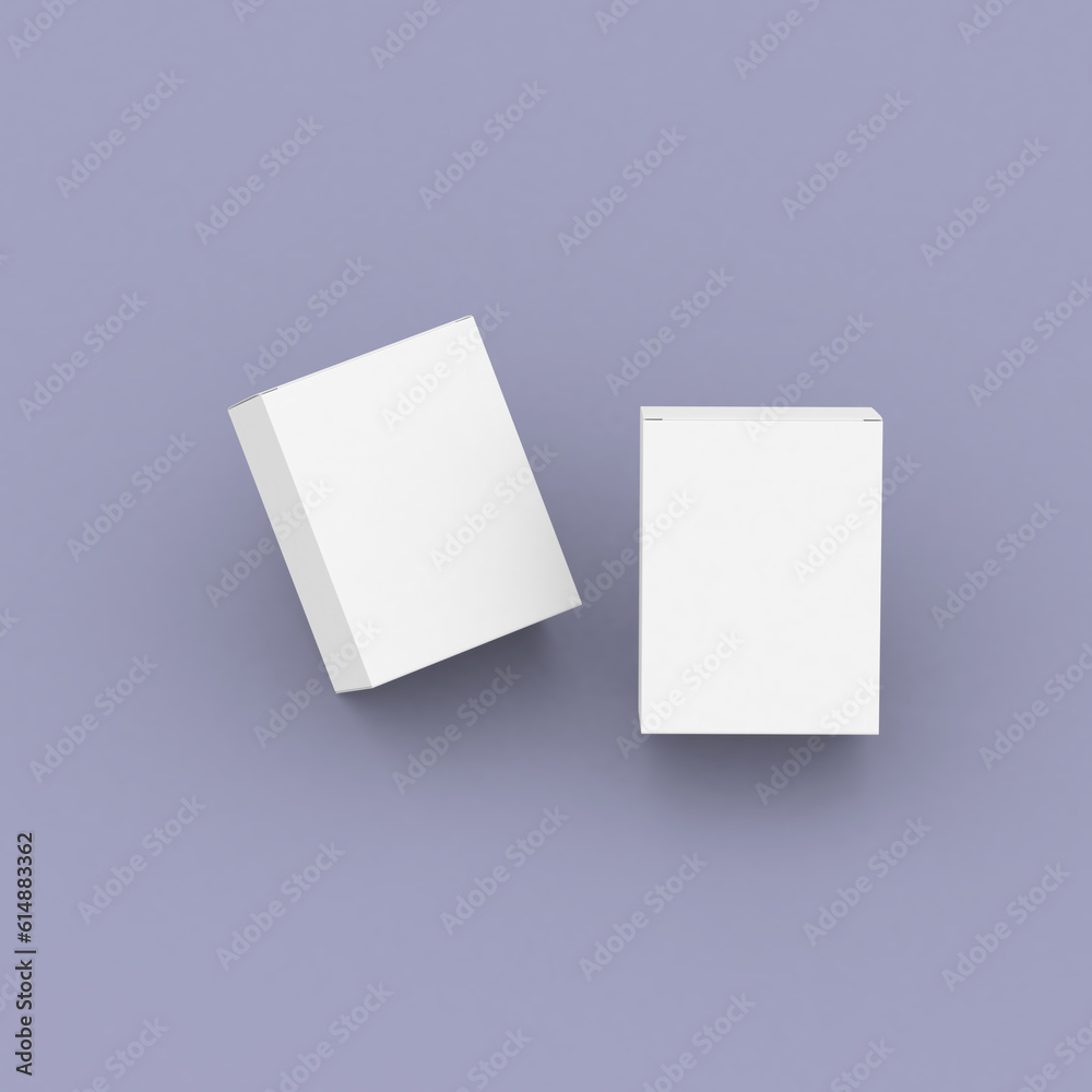 Two boxes, packaging template for product design 3d mockup. Tilted position. Top view Two boxes, packaging template for product design 3d mockup. Tilted position. Top view