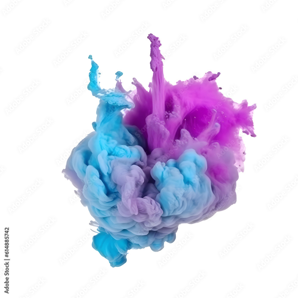 Naklejka premium Blue and purple smoke bombs, colorful, isolated on white background, created with Generative AI technology