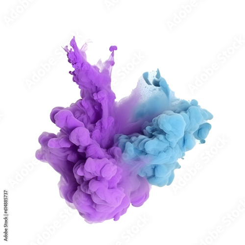 Blue and purple smoke bombs, colorful, isolated on white background, created with Generative AI technology