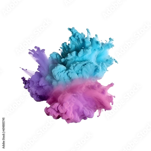 Blue and purple smoke bombs, colorful, isolated on white background, created with Generative AI technology