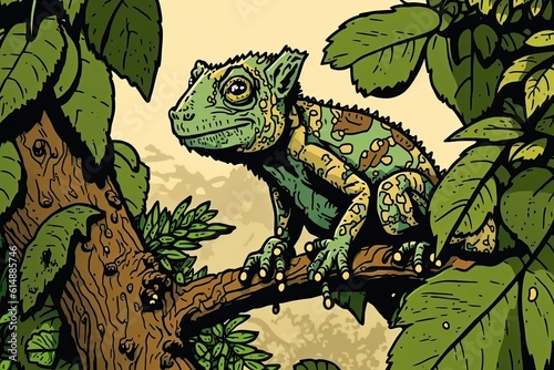 chameleon perched on a tree branch. Generative AI