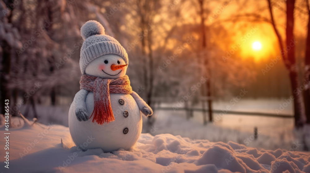 Obraz premium Winter's Charm: The Vibrant Snowman. Generative AI