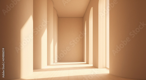 Empty room interior  with soft light reflections   monumental architecture  in beige color  Generative AI