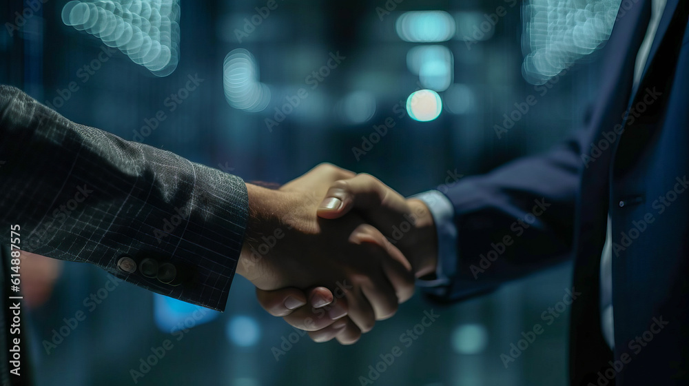 SHAKING HANDS AT THE CONCLUSION OF A BUSINESS DEAL (GENERATIVE AI)