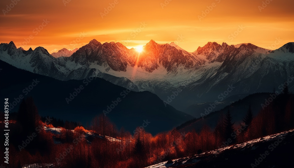 Majestic mountain range at dusk, a tranquil scene of beauty generated by AI