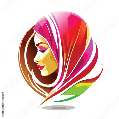 Woman hijab logo with unique concept and business card design Premium Vector, Muslim fashion hijab logo design, beautiful headscarf for Muslim women