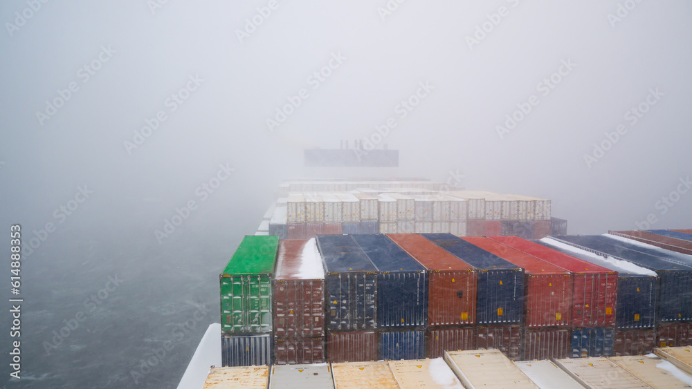 Ultra large container aft funnel part ship full of cargo containers ...
