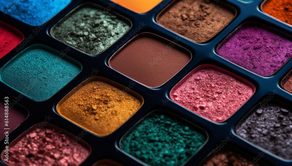 Multi colored eyeshadow palette a vibrant collection of beauty products generated by AI Multi colored eyeshadow palette a vibrant collection of beauty products generated by AI