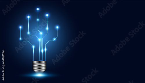 Abstract idea light bulb in circuit board form concept technology modern idea thinking design on high tech blue background