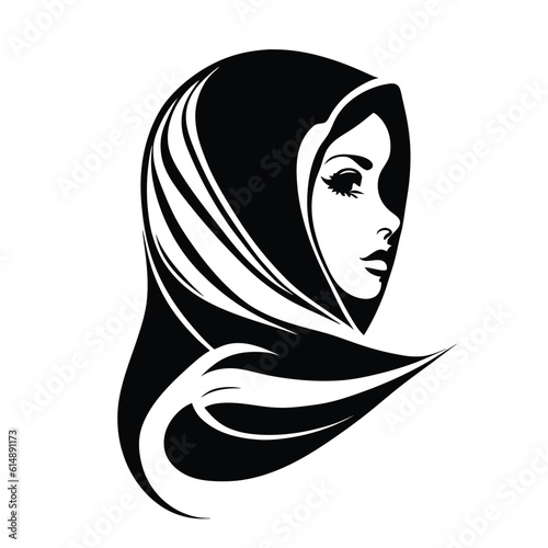 Woman hijab logo with unique concept and business card design Premium Vector, Muslim fashion hijab logo design, beautiful headscarf for Muslim women
