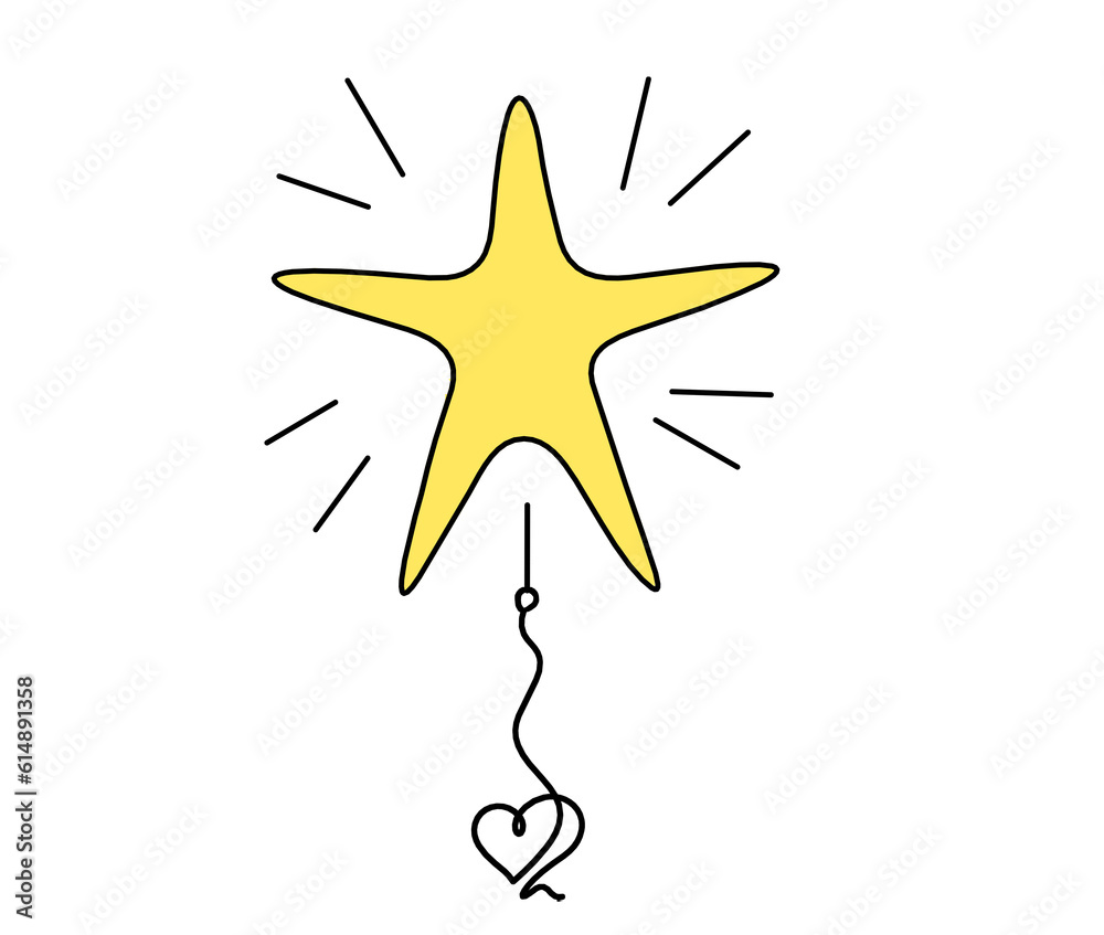Abstract color star wth heart as line drawing on white Abstract color star wth heart as line drawing on white