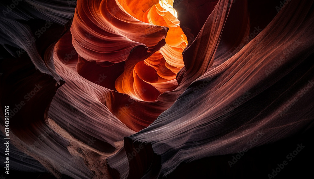 Obraz premium Vibrant colors and wave patterns in majestic Antelope Canyon adventure generated by AI