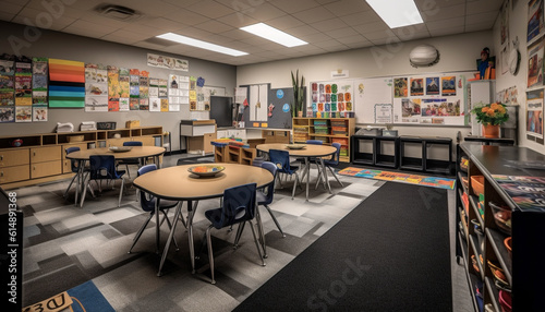 Modern classroom design with technology for learning and creativity indoors generated by AI